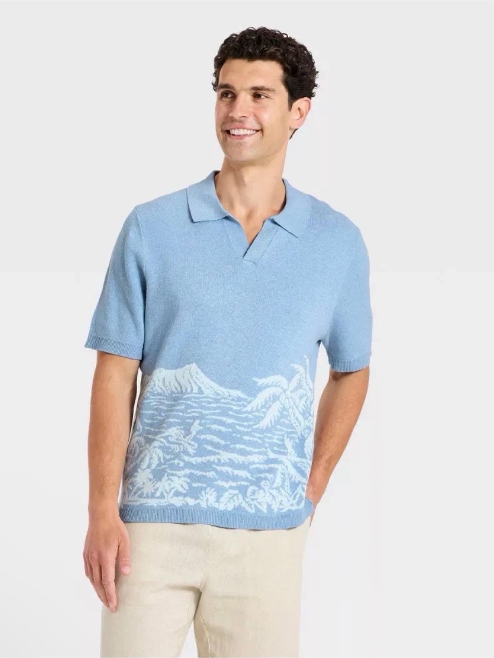 Reyn Spooner X Goodfellow Mens Short Sleeve Palm Tree Sweater Polo Shirt XL NWT